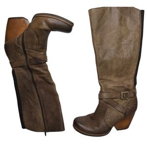 Korks by Kork-Ease Natali Brown Leather Tall Boots Moto Buckle Womens 8
